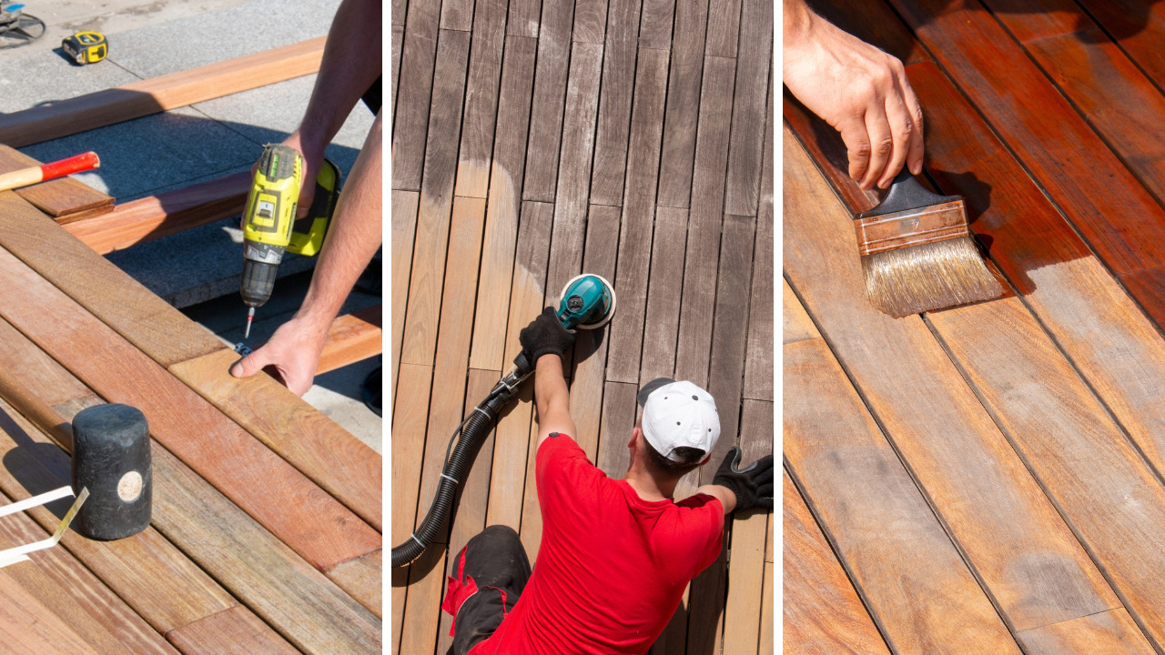 Deck Sanding in Rainham – step-by-step restoration of a hardwood garden deck floor, from repairs and sanding to oiling and finishing.